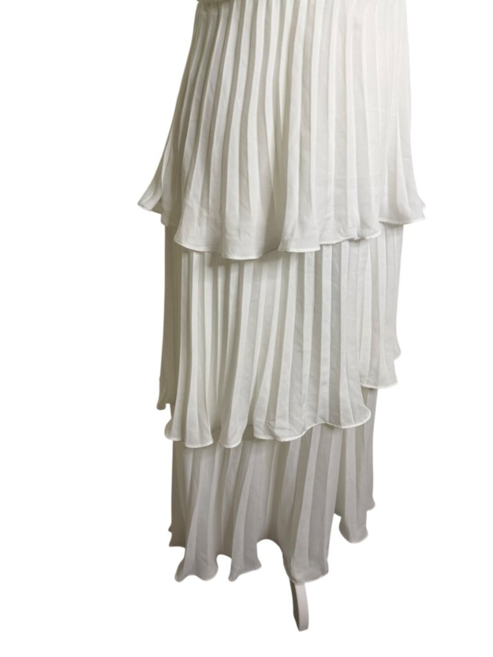 Lulus Cascading Crush Chiffon Dress Tiered Pleated Fit Flare White S - Picture 8 of 13